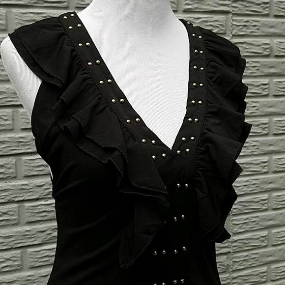 New Small Top Chic Black Ruffle Bodysuit - Picture 5 of 7